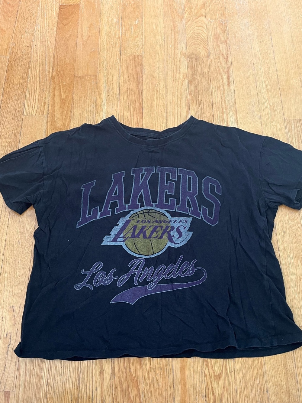 NBA Los Angeles Lakers Black Graphic Cropped Tee with Purple Accents